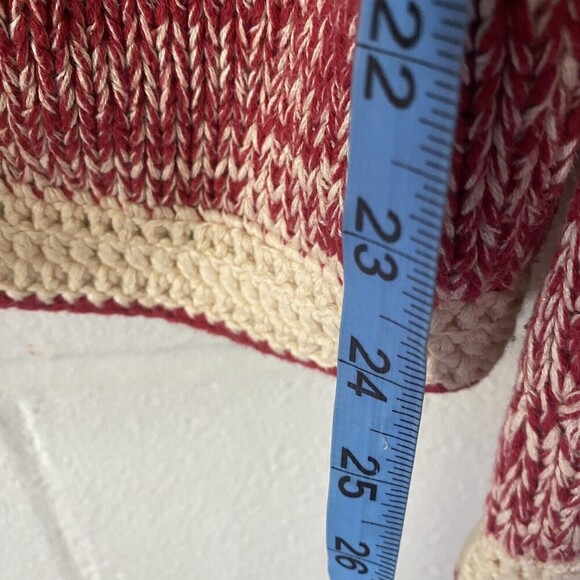 J Jill Sweater Women Sz Small Red Beige  Cardigan Chunky Knit Mock Neck Small - Picture 9 of 9